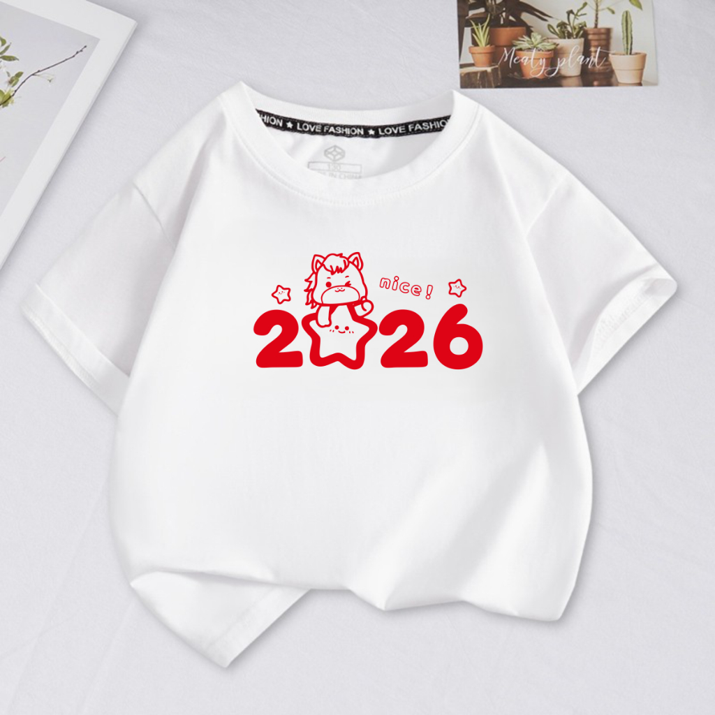 Áo thun Tết HappyTee - Mẫu Áo thun Nam nữ Tết 2026 chú ngựa ngôi sao dễ thương