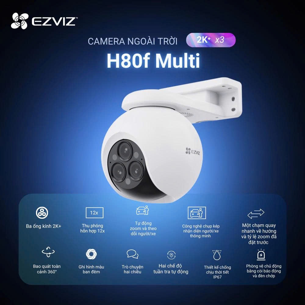 Camera Wifi EZVIZ H80F 2K+ (4MP+ 4MP+4MP) 3 Ống Kính 2 Khung Hình, Zoom ...