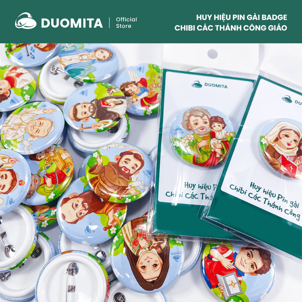 Huy hiệu Pin gài Badge hình chibi các Thánh Công Giáo - Pin gài áo Công Giáo