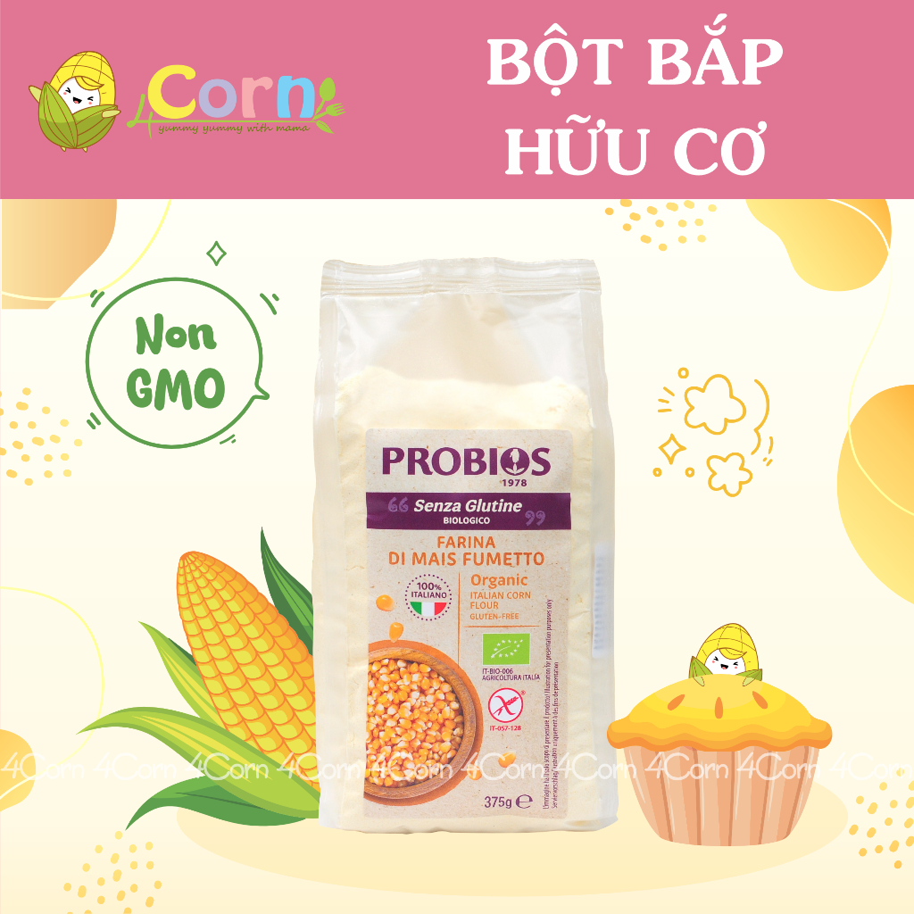 Bột bắp hạt mịn hữu cơ (bột ngô) Probios – Cho bé 6m+