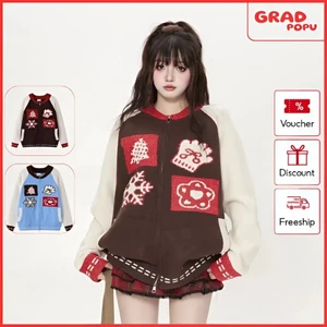 Áo khoác len nữ GRADPOPU tay raglan phối màu dáng rộng chất liệu cao cấp mềm mại và ấm áp AK276