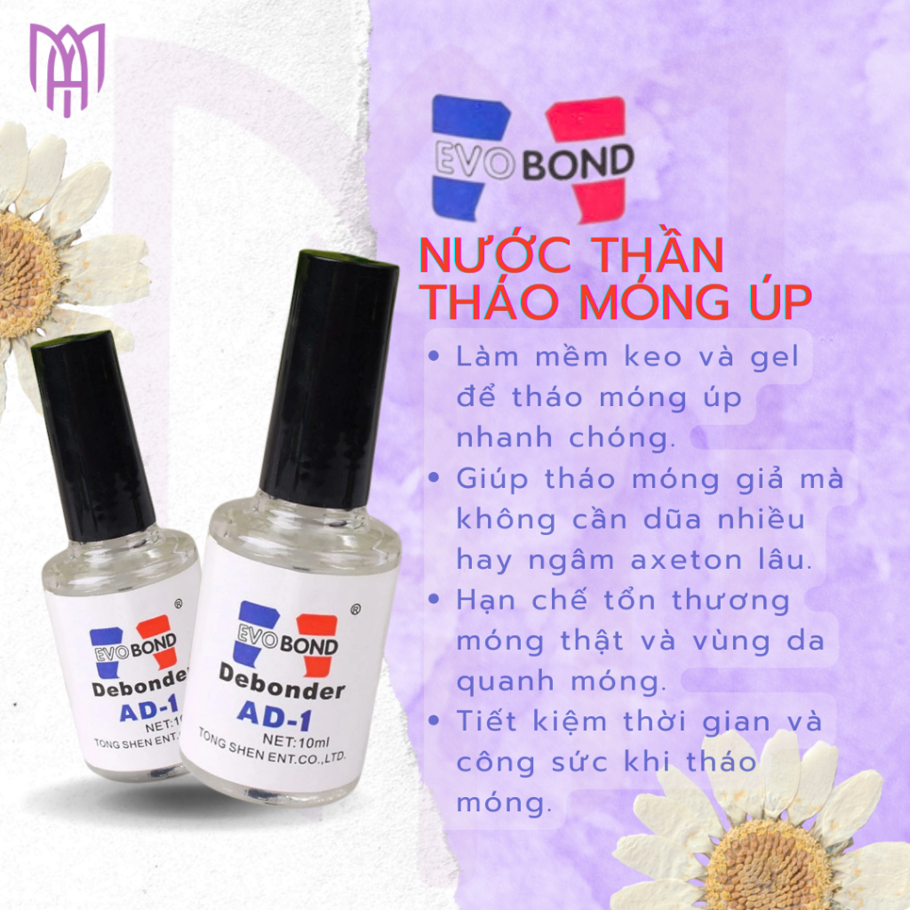 Nước Thần Tháo Móng Úp Evobond Debonder AD-1 10ml - Làm Mềm Keo, Làm Sáng Đá, Gỡ Móng Giả Dễ Dàng