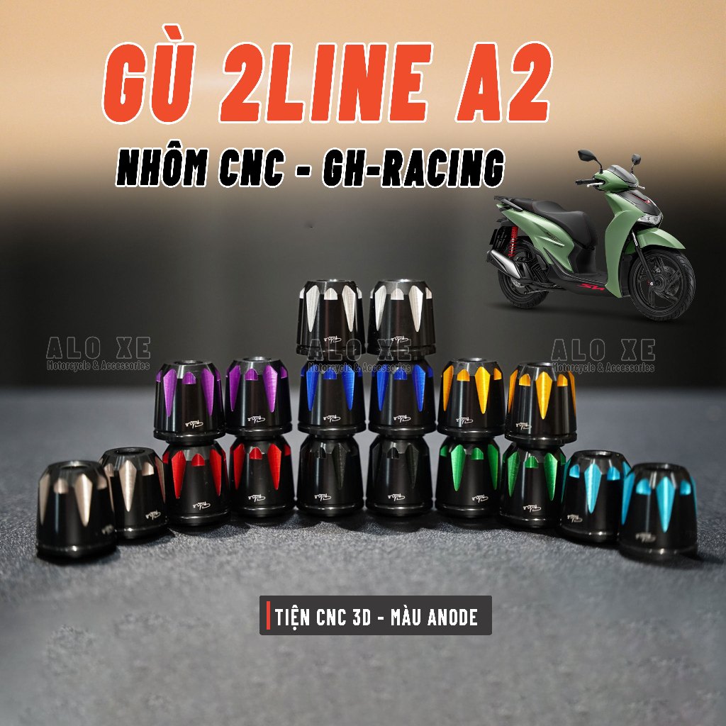 Gù CNC 2Line A2 GH-Racing (Đầu bằng) lắp cho xe SHi, Lead 125, Vario ...