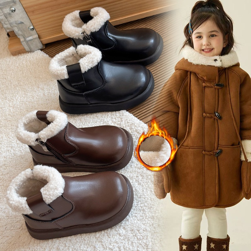 [M143] Giày Cao Cổ Cho Bé - Bót Cổ Lông Da PU Thiết Kế Khóa Kéo Tiện Lợi Cho Bé Gái Khóa Kéo Tiện Lợi TH Kids