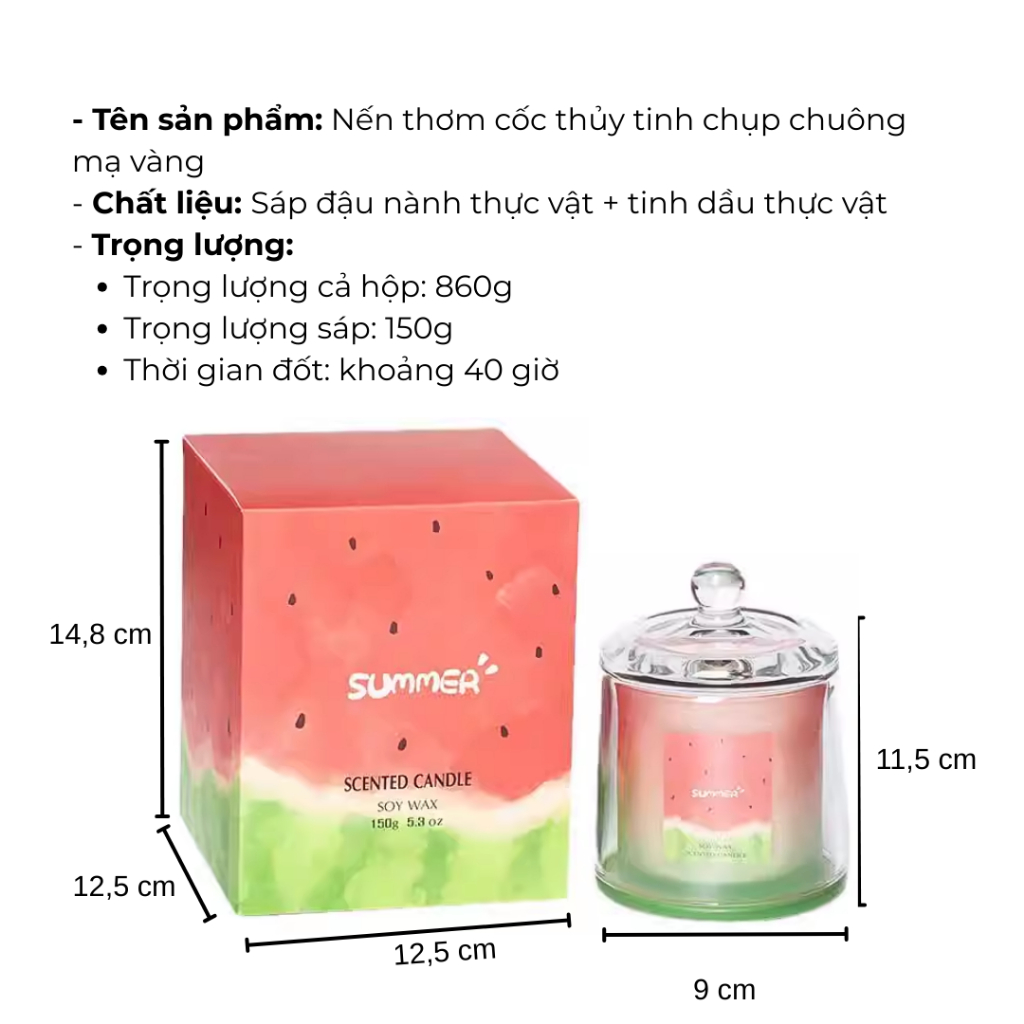 Nến thơm nắp chuông - 4 Mùi Hương Không Khói - Quà Tặng Sang Trọng Cao Cấp NEN05