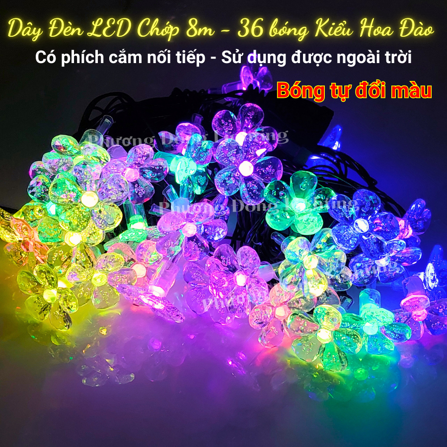 Dây đèn LED Chớp 8m - 36 bóng kiểu Hoa mai Có Phích cắm nối tiếp Trang trí Lễ Tết treo Cây Mai Cây Đào