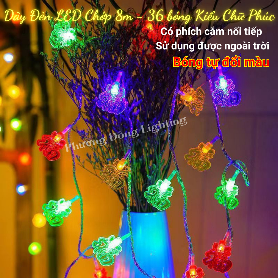 Dây đèn LED Chớp 8m - 36 bóng kiểu Hoa mai Có Phích cắm nối tiếp Trang trí Lễ Tết treo Cây Mai Cây Đào