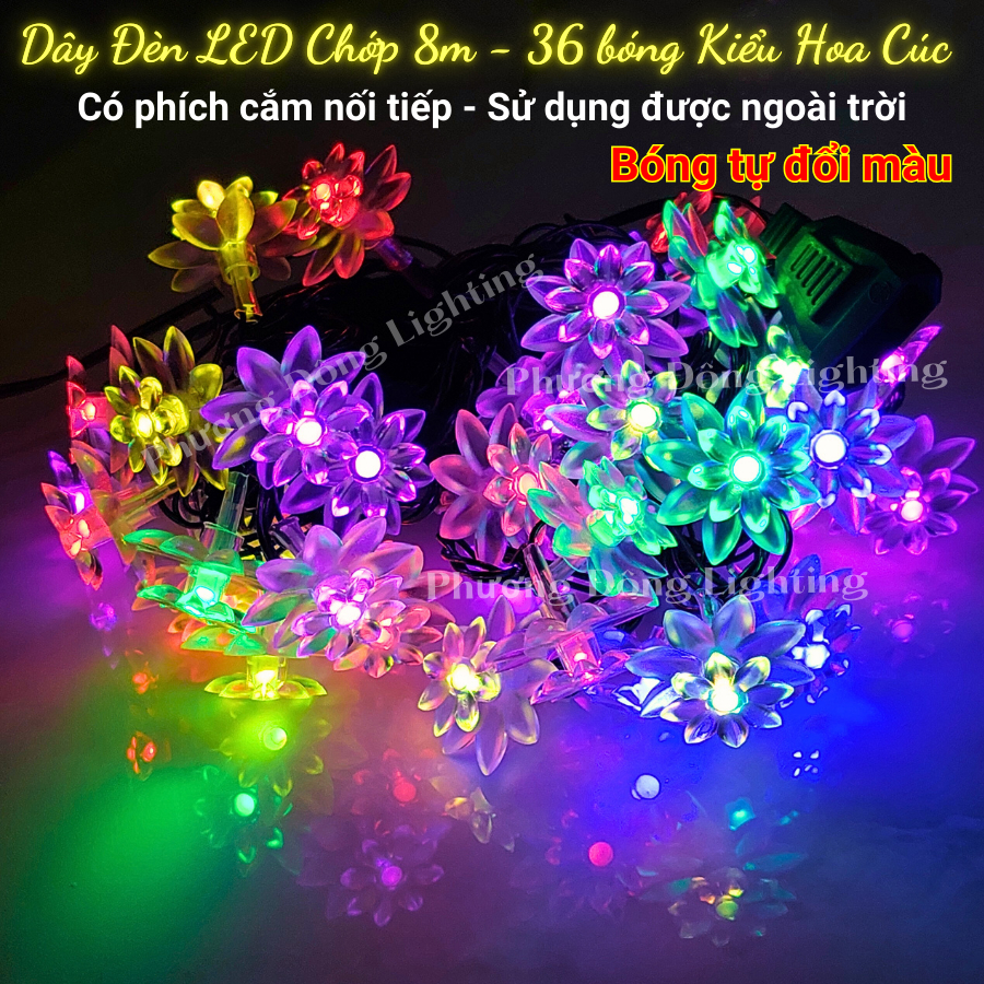 Dây đèn LED Chớp 8m - 36 bóng kiểu Hoa mai Có Phích cắm nối tiếp Trang trí Lễ Tết treo Cây Mai Cây Đào