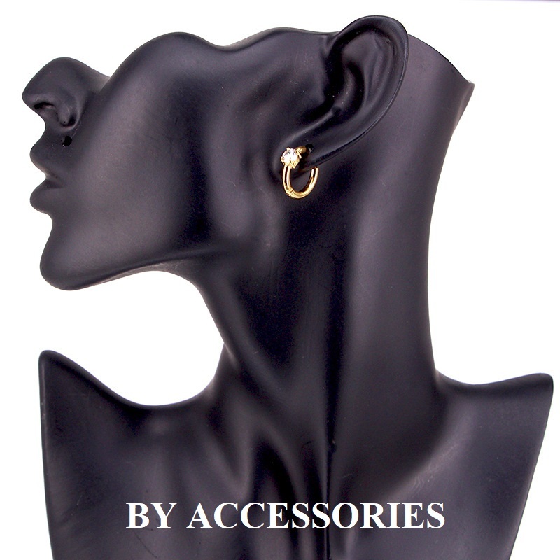 Bông tai nữ titan kiểu tròn đính 1 viên đá trắng lấp lánh không gỉ WE2601 BY ACCESSORIES