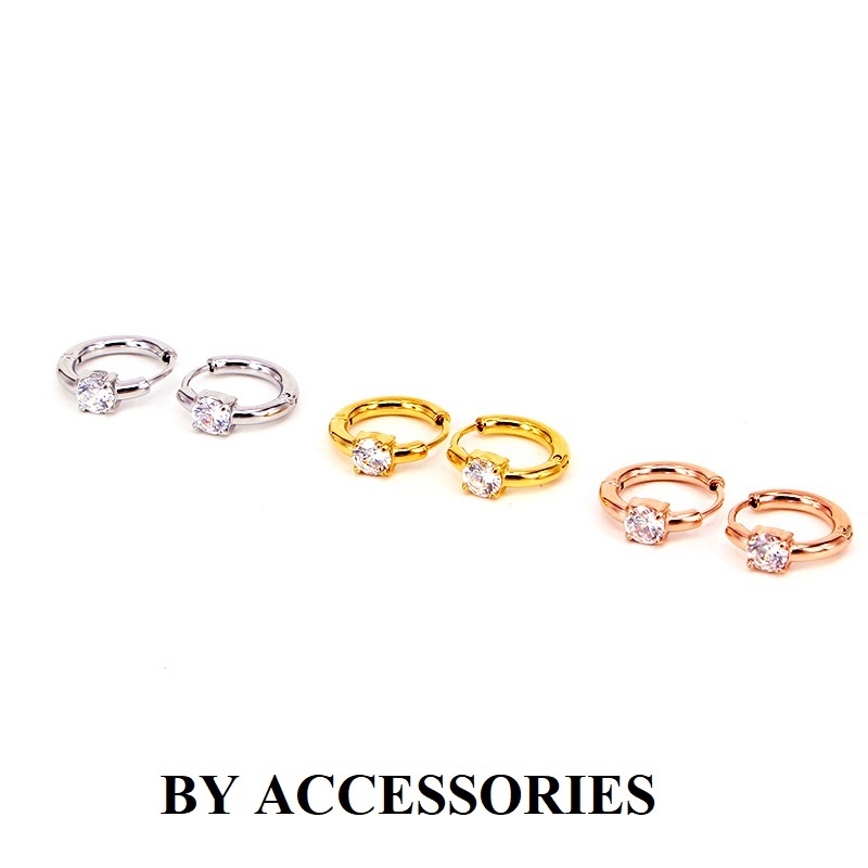 Bông tai nữ titan kiểu tròn đính 1 viên đá trắng lấp lánh không gỉ WE2601 BY ACCESSORIES