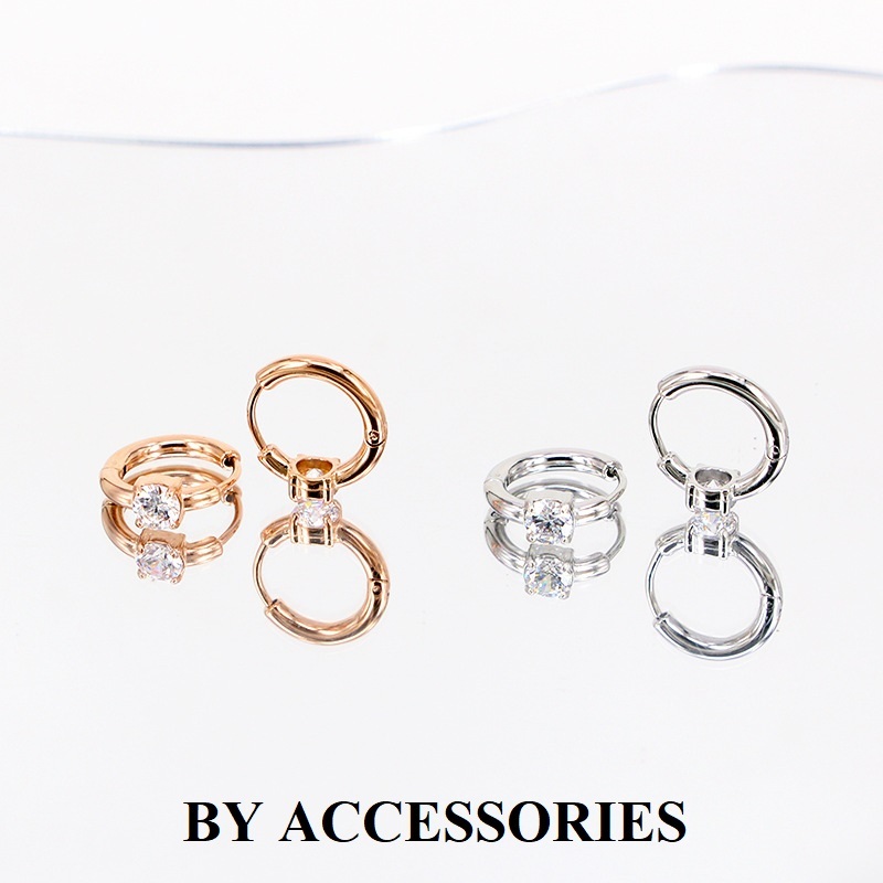 Bông tai nữ titan kiểu tròn đính 1 viên đá trắng lấp lánh không gỉ WE2601 BY ACCESSORIES