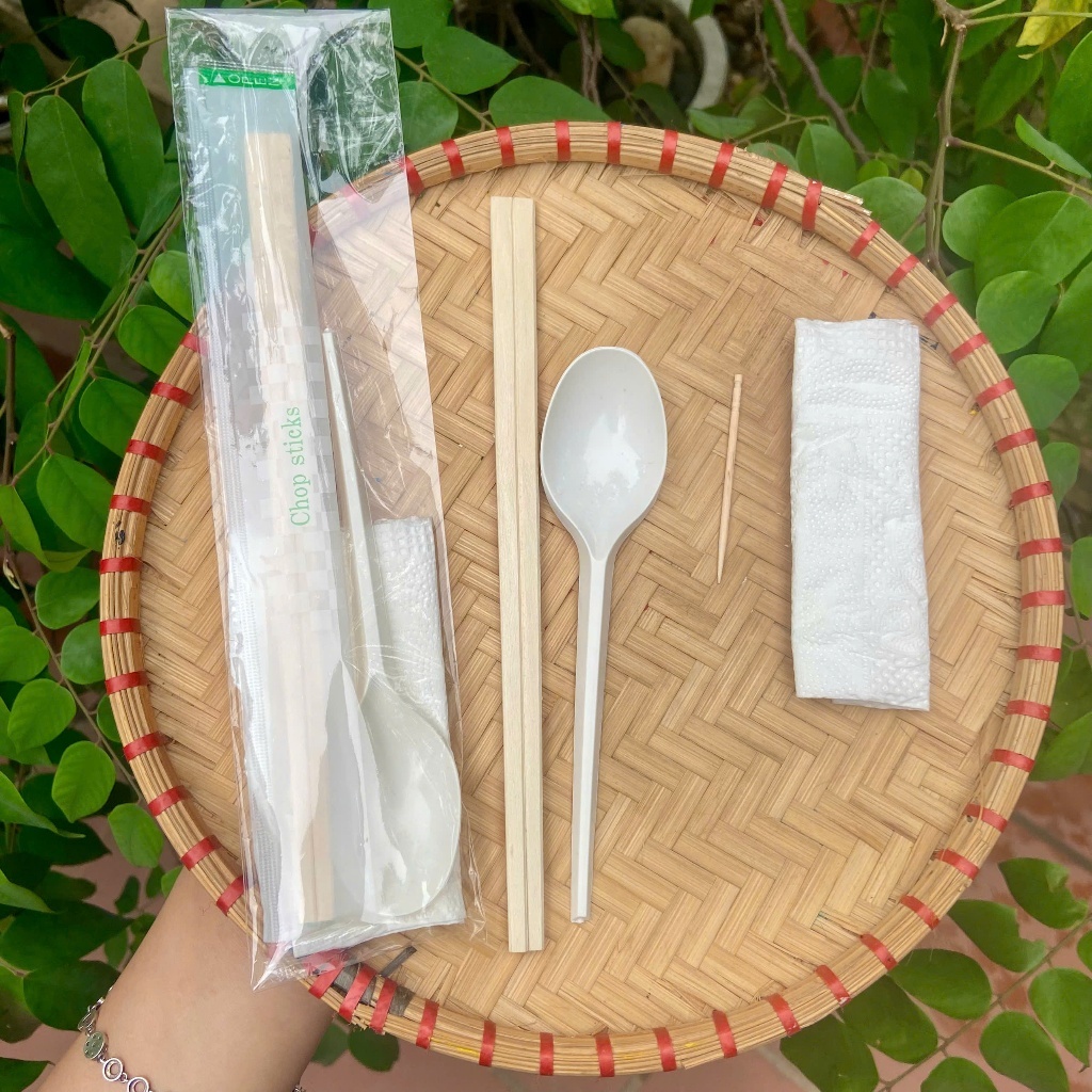 Bộ 50-100 set đũa tăm thìa giấy ăn dùng 1 lần cho nhà hàng và đồ ăn mang đi