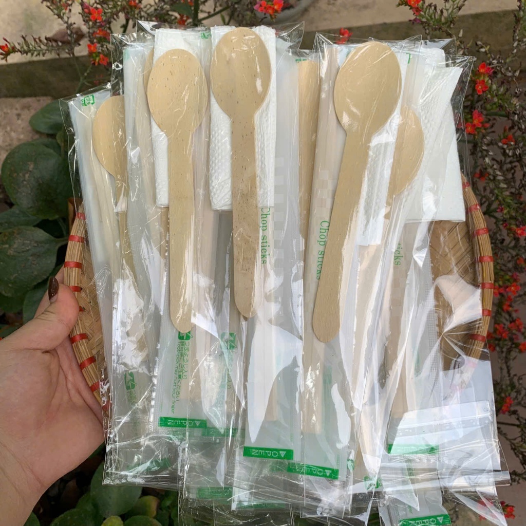 Bộ 50-100 set đũa tăm thìa giấy ăn dùng 1 lần cho nhà hàng và đồ ăn mang đi