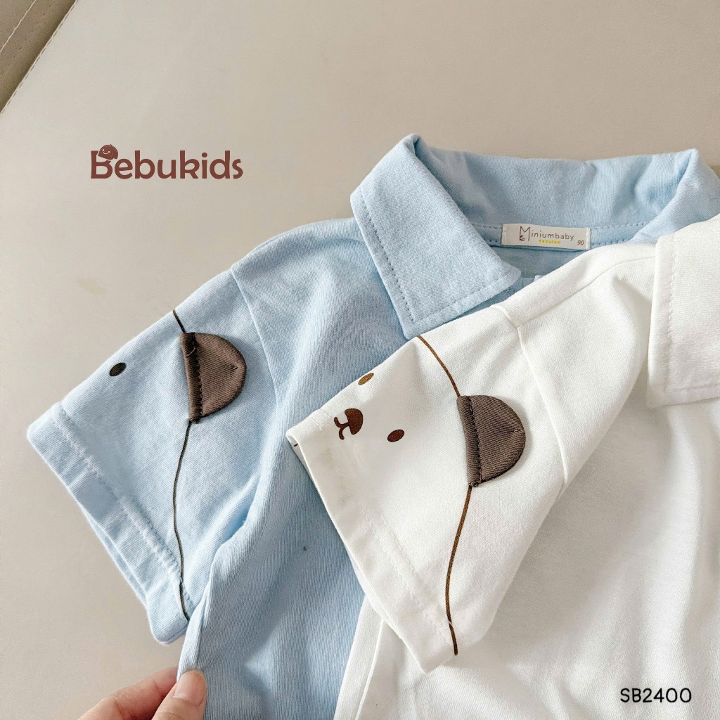 Set polo cộc tay Bebukids phối vai họa tiết hoạt hình,chất liệu cotton phối quần short cho bé 8-22kg