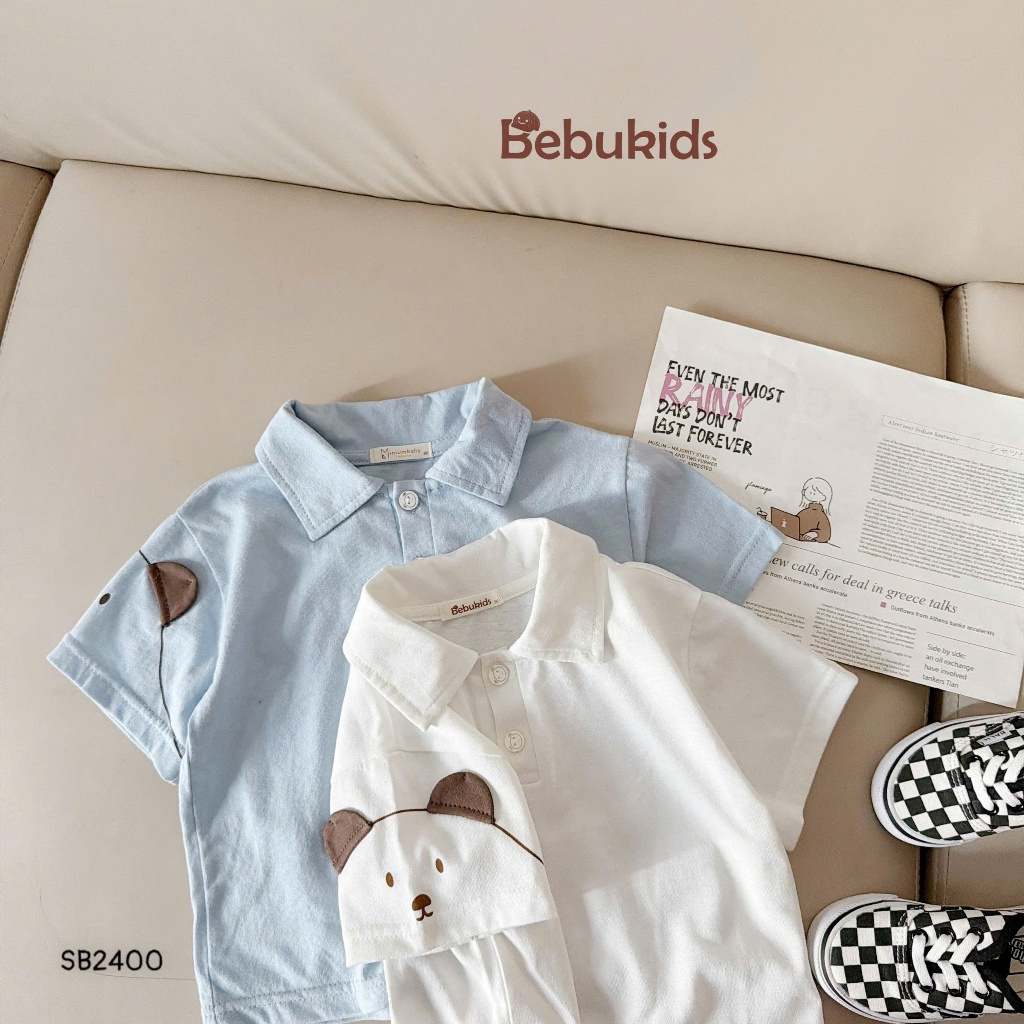 Set polo cộc tay Bebukids phối vai họa tiết hoạt hình,chất liệu cotton phối quần short cho bé 8-22kg