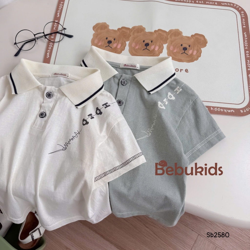 Set polo cổ dệt phối tay viền nổi Bebukids chất liệu cotton phối quần kaki  co giãn cho bé 8-21kg