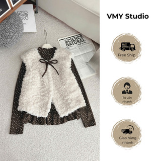 VMY Studio - Set áo gile len lông cừu hoa nhí xinh xắn, áo gile mix áo hoa nhí cổ sóng siêu xinh nữ