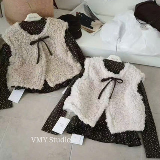 VMY Studio - Set áo gile len lông cừu hoa nhí xinh xắn, áo gile mix áo hoa nhí cổ sóng siêu xinh nữ
