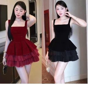 Đầm nhung nữ phối tùng lưới cứng 2 lớp, dáng xòe bồng sang trọng, tôn eo, mặc dự tiệc cực xinh