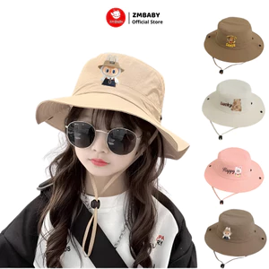 Mũ bucket trẻ em Labubu cao bồi có dây, ZMBaby cho bé trai bé gái 3–10 tuổi, 48–52cm