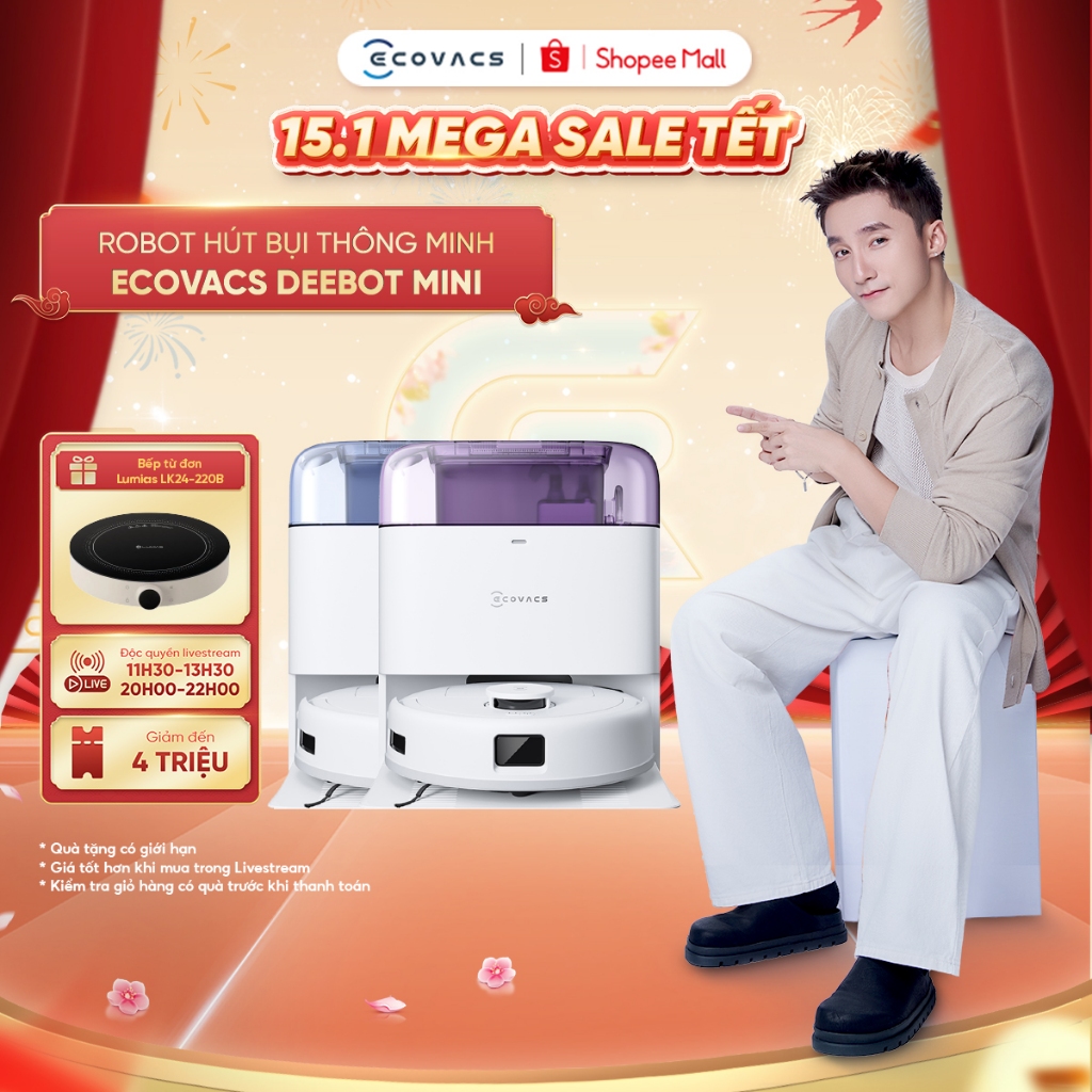 Robot hút bụi thông minh Ecovacs Deebot Mini - Lực hút 9000Pa - Dung lượng pin 3200mAh - Hoạt động 150 phút
