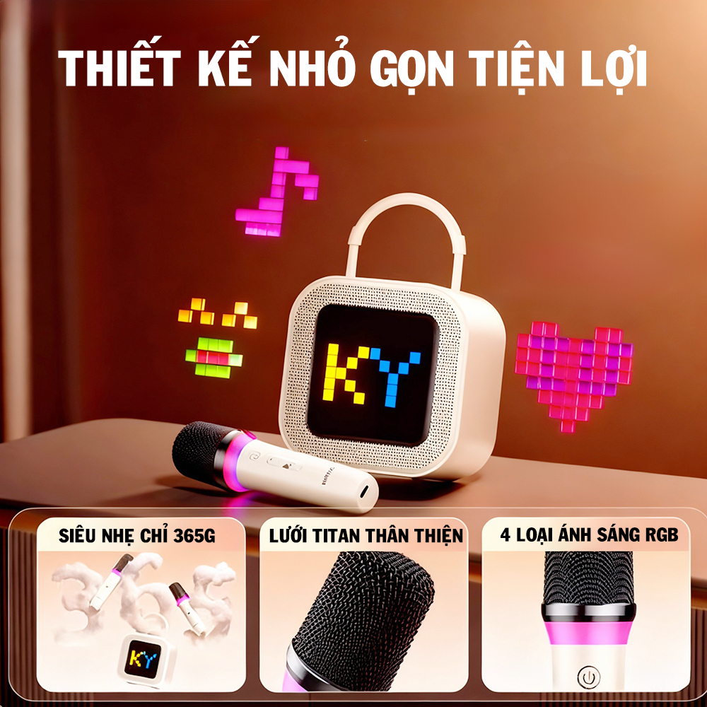 Loa mini Karaoke KINYO KINYO-K26, Công Suất 10W Đèn Led RGB Kèm 2 Micro AUX TP Card USB