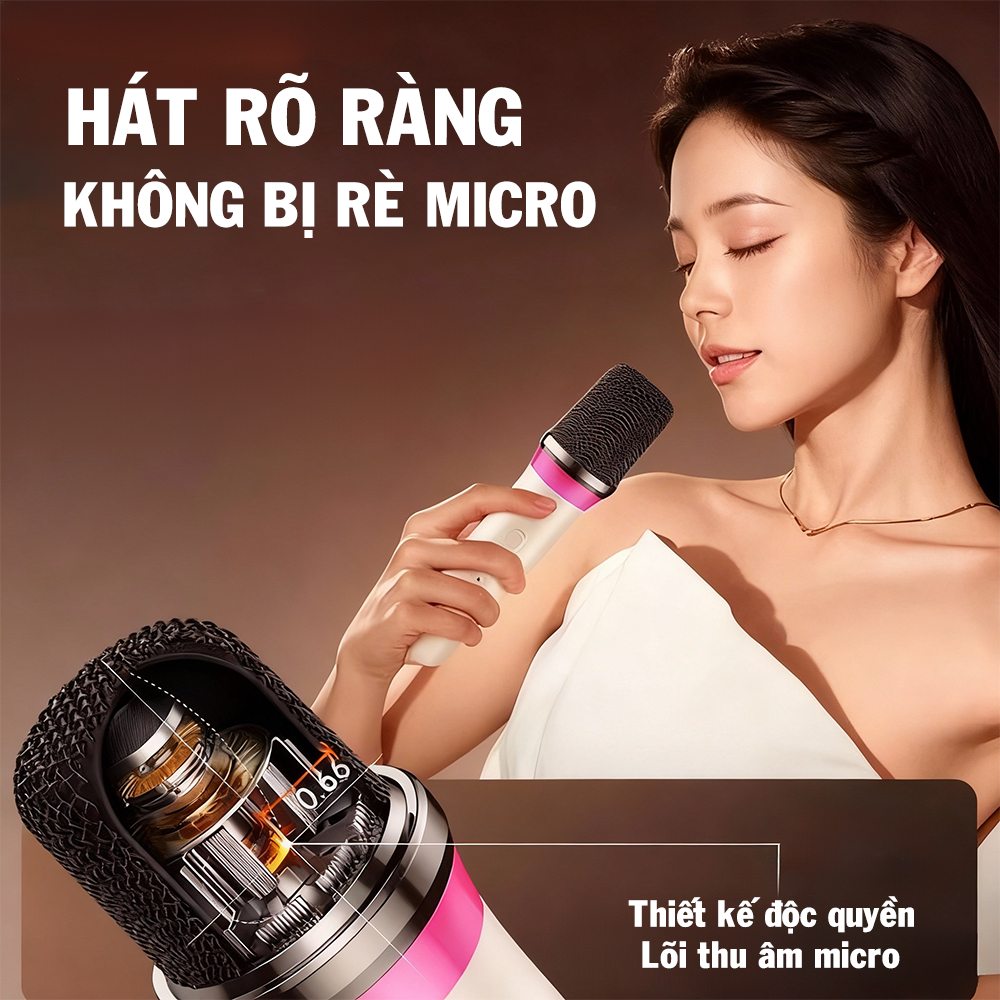 Loa mini Karaoke KINYO KINYO-K26, Công Suất 10W Đèn Led RGB Kèm 2 Micro AUX TP Card USB