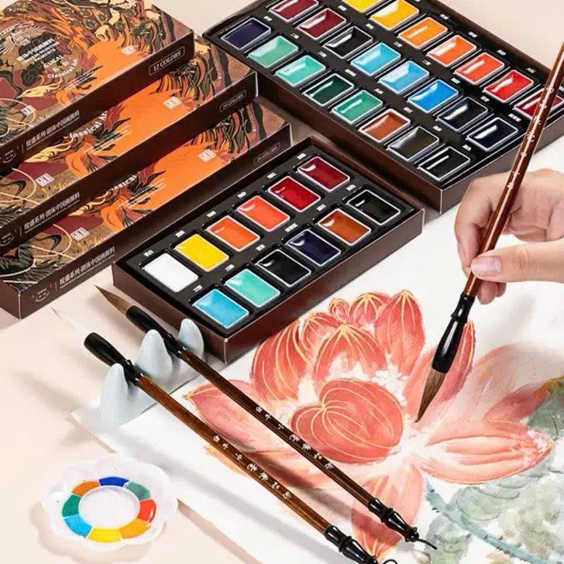 Bộ compo giấy xuyến bút lông và màu vẽ tranh thuỷ mặc