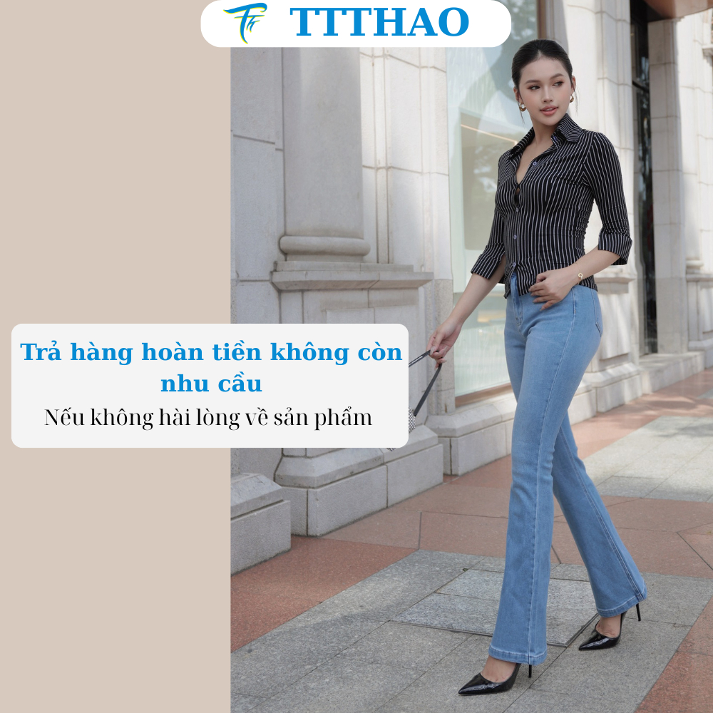 Quần jean nữ TTTHAO ống loe cao cấp dài 102cm kiểu dáng quần jeans ống bas VNXK phong cách quần jeans nữ basic J20