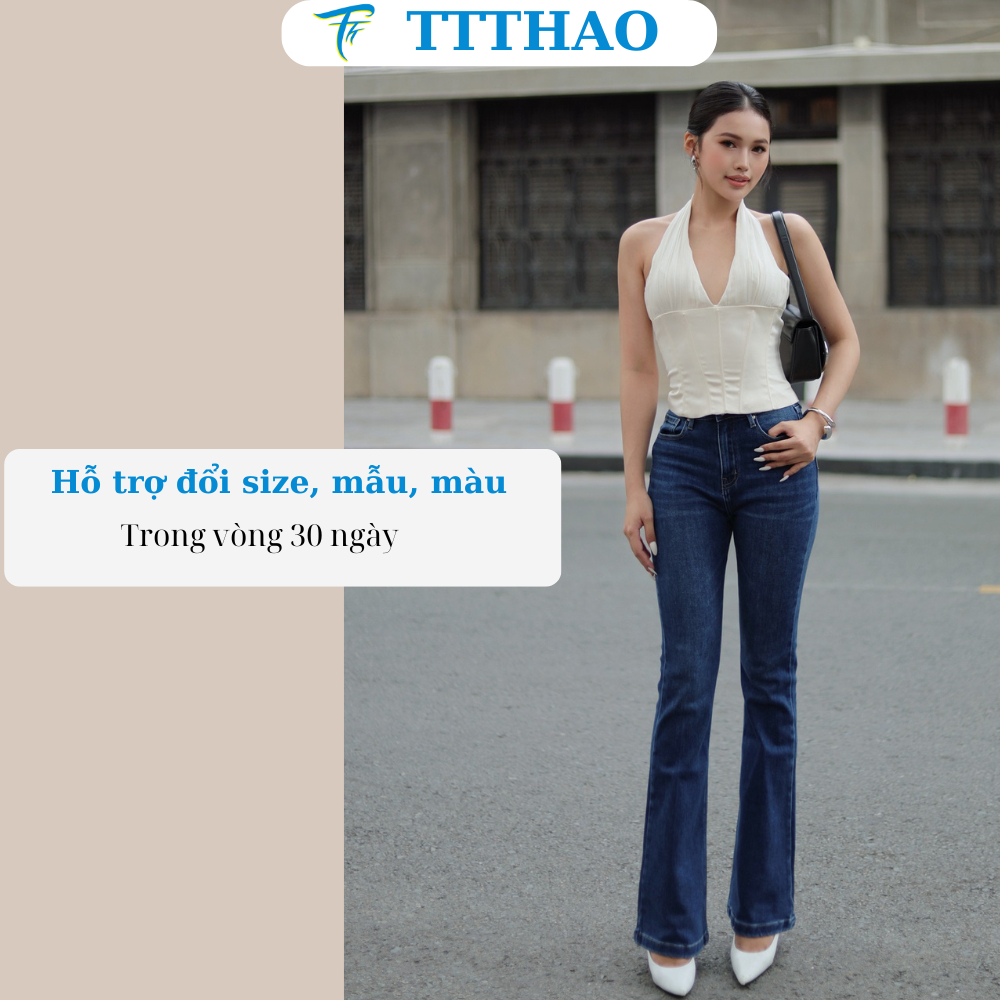 Quần jean nữ TTTHAO ống loe cao cấp dài 102cm kiểu dáng quần jeans ống bas VNXK phong cách quần jeans nữ basic J20