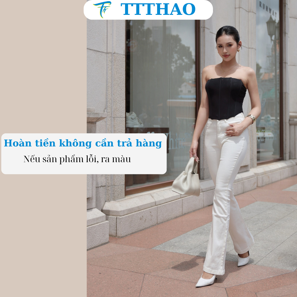Quần jean nữ TTTHAO ống loe cao cấp dài 102cm kiểu dáng quần jeans ống bas VNXK phong cách quần jeans nữ basic J20
