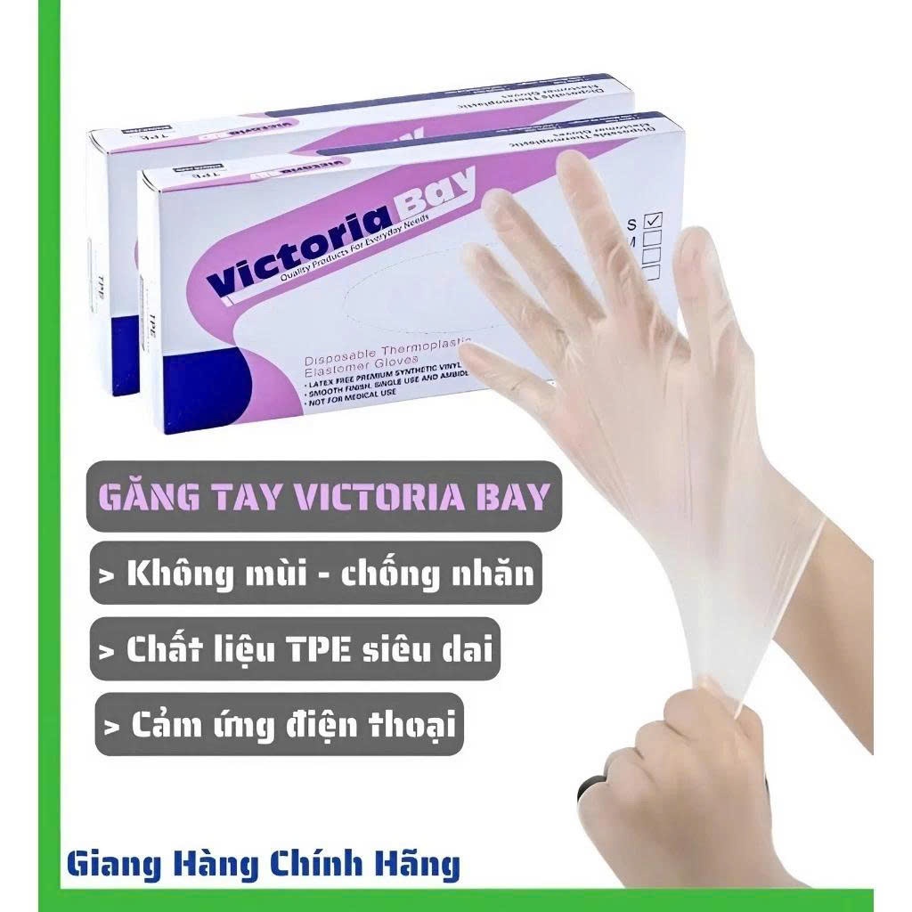[Đơn 85k Nhận Quà] Hộp 100 găng tay nấu ăn siêu dai Victoria Bay găng tay làm bếp chất liệu TPE không mùi chống nhăn
