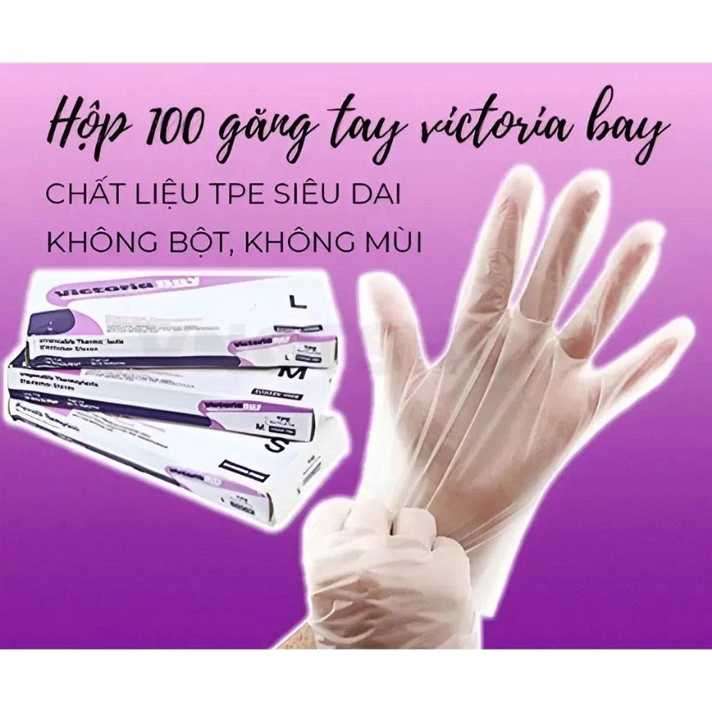 [Đơn 85k Nhận Quà] Hộp 100 găng tay nấu ăn siêu dai Victoria Bay găng tay làm bếp chất liệu TPE không mùi chống nhăn