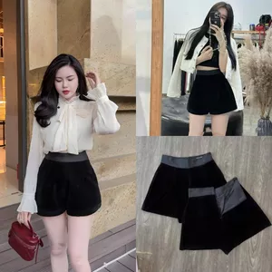 Quần nhung CÓ BIGSIZE quần short đùi nhung nữ cạp cao 2 lớp HN DESIGN mã 707