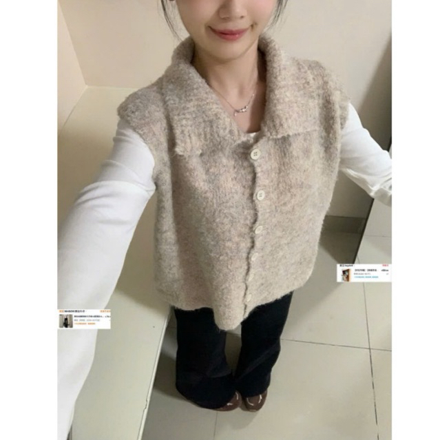 Áo gile len màu trơn be trắng nâu ghi dáng vừa chất mịn phối cổ lọ khuy cài AGL002 - Tiktik
