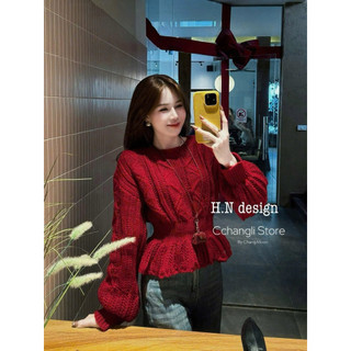LT - Áo len dài tay xoắn thừng chun eo dáng áo peplum xoè tay bo bồng free size 1522