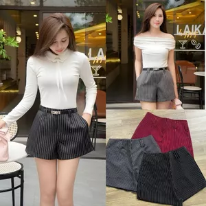 Quần Short Nữ Kẻ Sọc Cạp Cao Tôn Dáng Phong Cách Hàn Quốc Có Quần Bảo Hộ - Mã 152