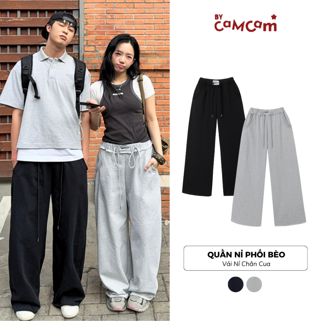 Quần Nỉ Chân Cua Phối Cạp Bèo 𝑩𝒚𝒄𝒂𝒎𝒄𝒂𝒎 Ống Rộng Phong Cách Streetwear QTD281