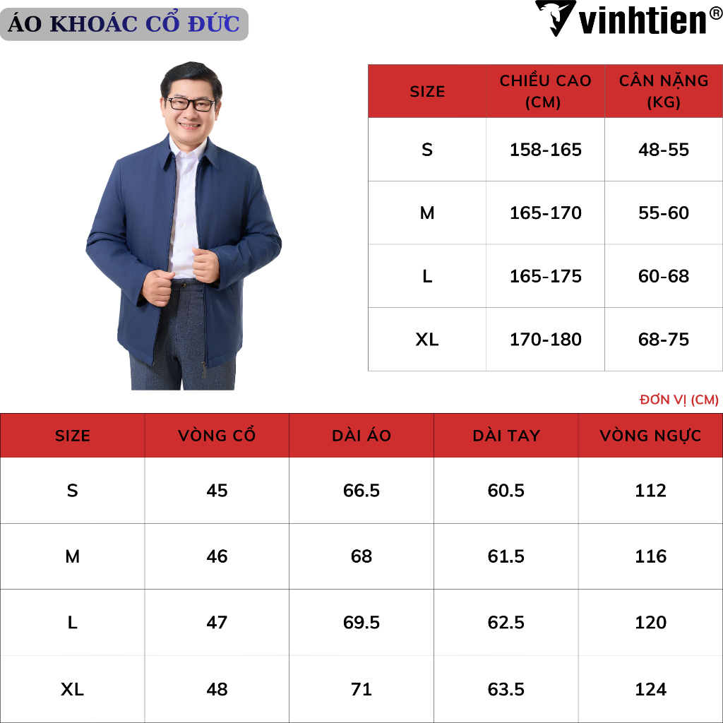 Áo Khoác Jacket Nam Vĩnh Tiến Chần Bông Nẹp Cúc Cổ Đức Chống Gió Giữ Ấm Phong Cách Lịch Lãm - 1250 JC8