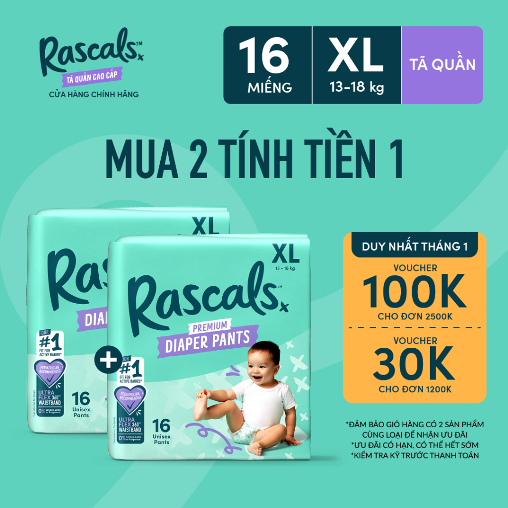 Tã/Bỉm Quân Rascals gói nhỏ tiện lợi Convenience size XL (13-18kg) - 16 ...
