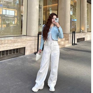 [DELIZ] - Quần jean ống suông cạp cao cho nữ hai màu be trắng basic hiện đại J411