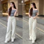 - Quần jean ống suông cạp cao cho nữ hai màu be trắng basic hiện đại J411
