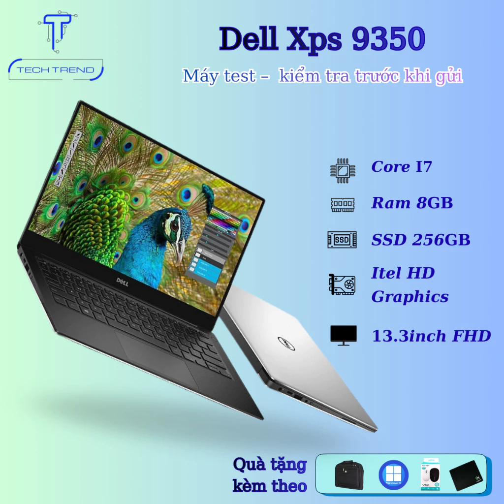 Laptop Dell Xps 9350, Core i7-6560U, Ram 8GB, SSD 256GB, 13.3inch Full HD, máy mỏng nhẹ dễ mang theo