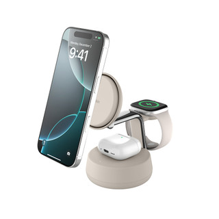 Đế sạc không dây Belkin chuẩn Magsafe 3-in-1 Qi2.2 25W sạc nhanh không dây cho thiết bị iPhone, Airpods - Bảo hành 2 năm