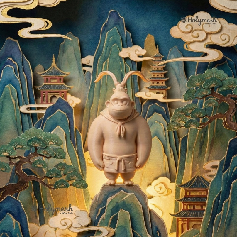 Mô hình 3d Khỉ Hướng Nội -Tôn Ngộ Không- Tiểu yêu quái núi Lãng Lãng Mountain chưa tô màu nhựa PLA