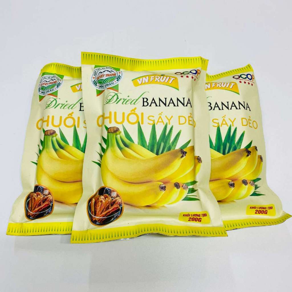 Chuối sấy dẻo nguyên chất - Chuối sấy dẻo đạt tiêu chuẩn OCOP 4 sao túi/hộp 200g