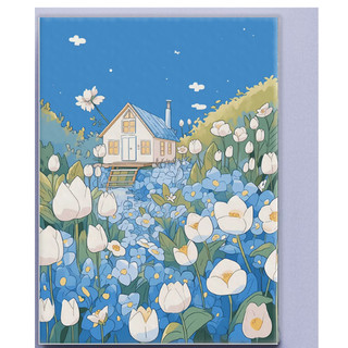( TẶNG SET 10 KHẨU TRANG) Tranh Số Hoá Nhà Hoa Nở Hoạt Hình Tranh Tô Màu 20x20cm dễ thương đầy đủ cọ, màu, căng khung sẵ