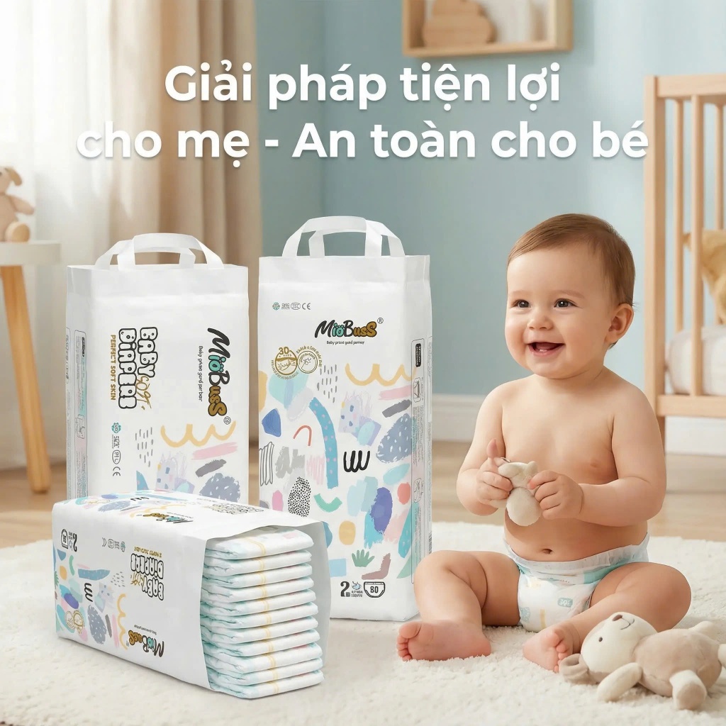 [150 miếng] MioBusS Tã bỉm quần trẻ em Size M/L/XL/2XL/3XL/4XL – Siêu mềm, thấm hút nhanh