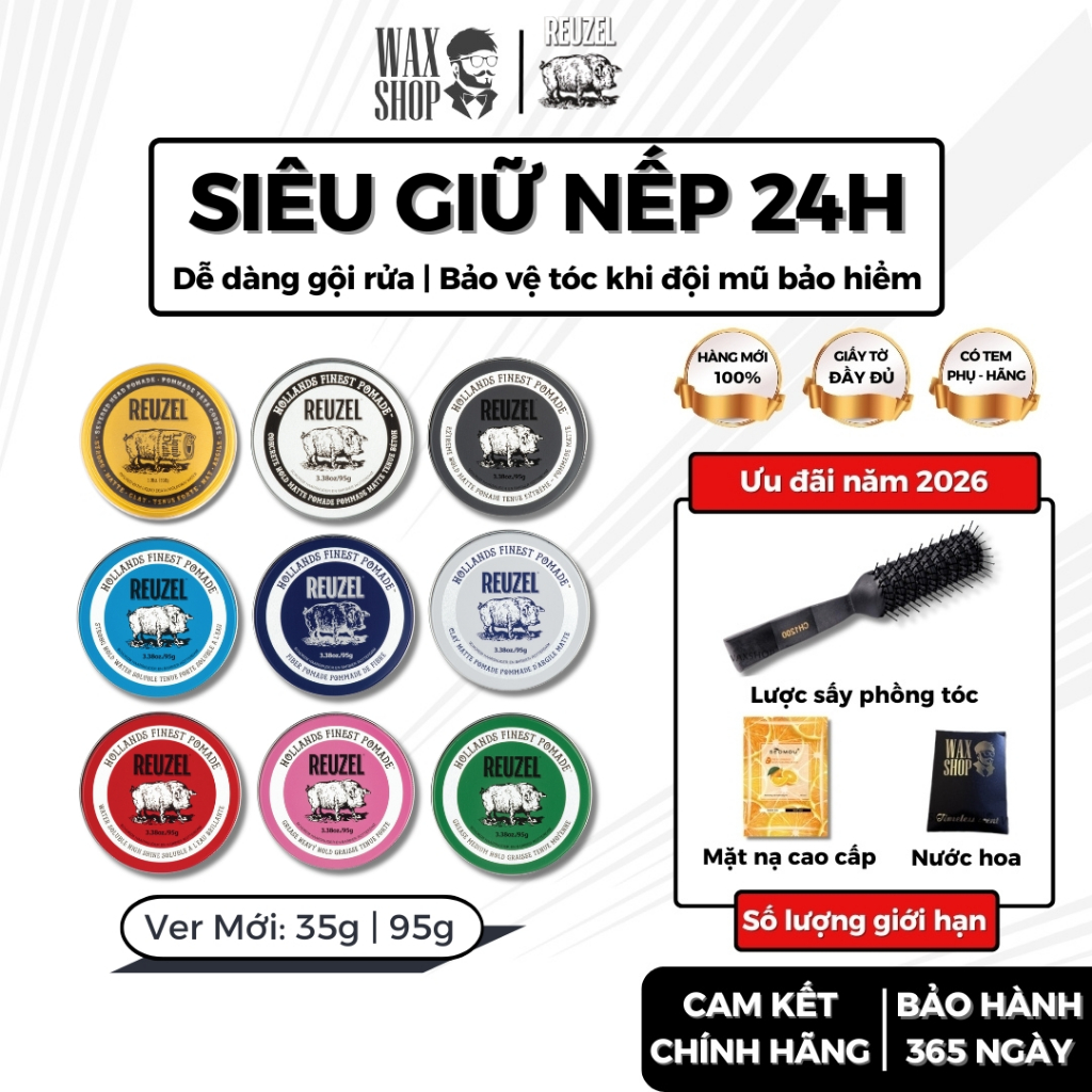 Sáp vuốt tóc nam cao cấp Reuzel Pomade chính hãng gel, wax giữ nếp tóc - Waxshop - C2