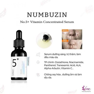 Numbuzin No.5 Vitamin Concentrated Serum 30ml - Dưỡng Sáng Da, Mờ Thâm Nám, Chống Lão Hóa, Thấm Hút Tốt